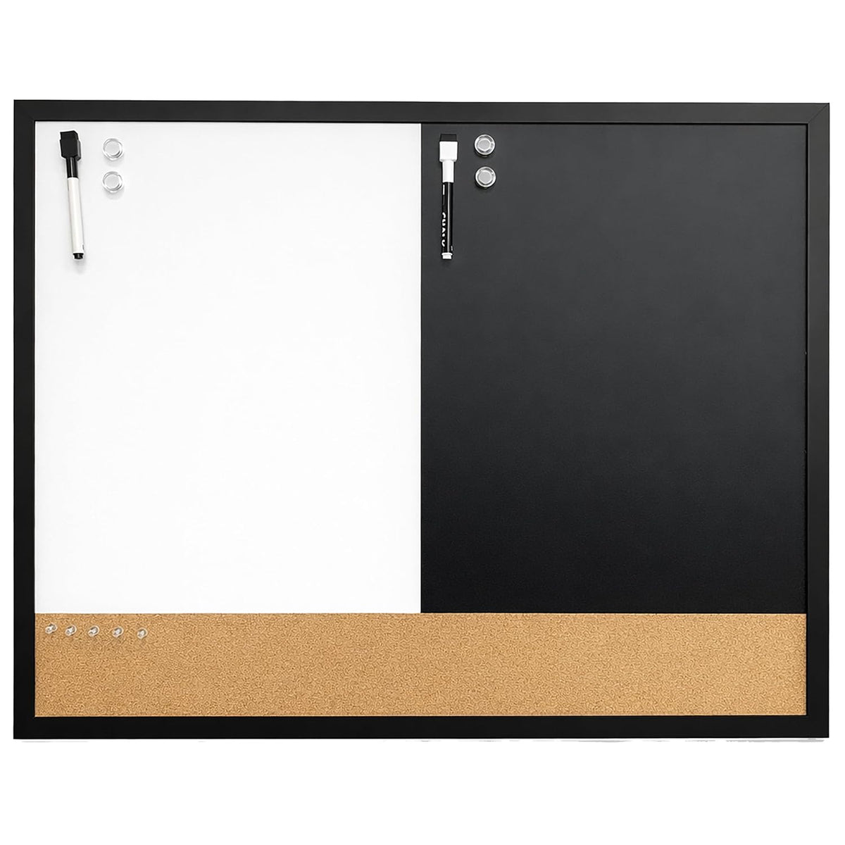 Flipside Products 3-in-1 Magnetic Dry Erase Board, Magnetic Chalkboard & Cork Bar Combo, 24” x 36” Large Framed Organizer for Home, Office & Classroom, Includes Markers, Magnets & Push Pins
