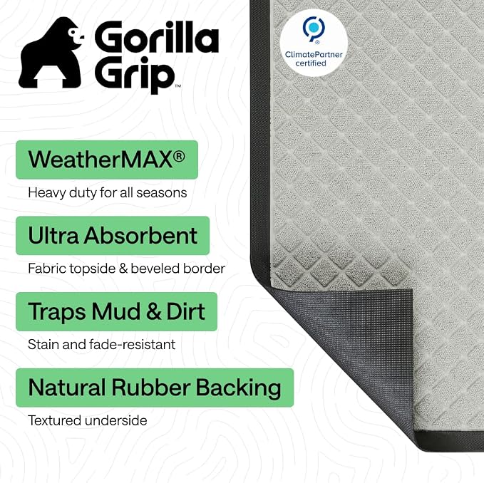 GORILLA GRIP 100% Waterproof All-Season WeatherMAX Doormat US Designed Natural