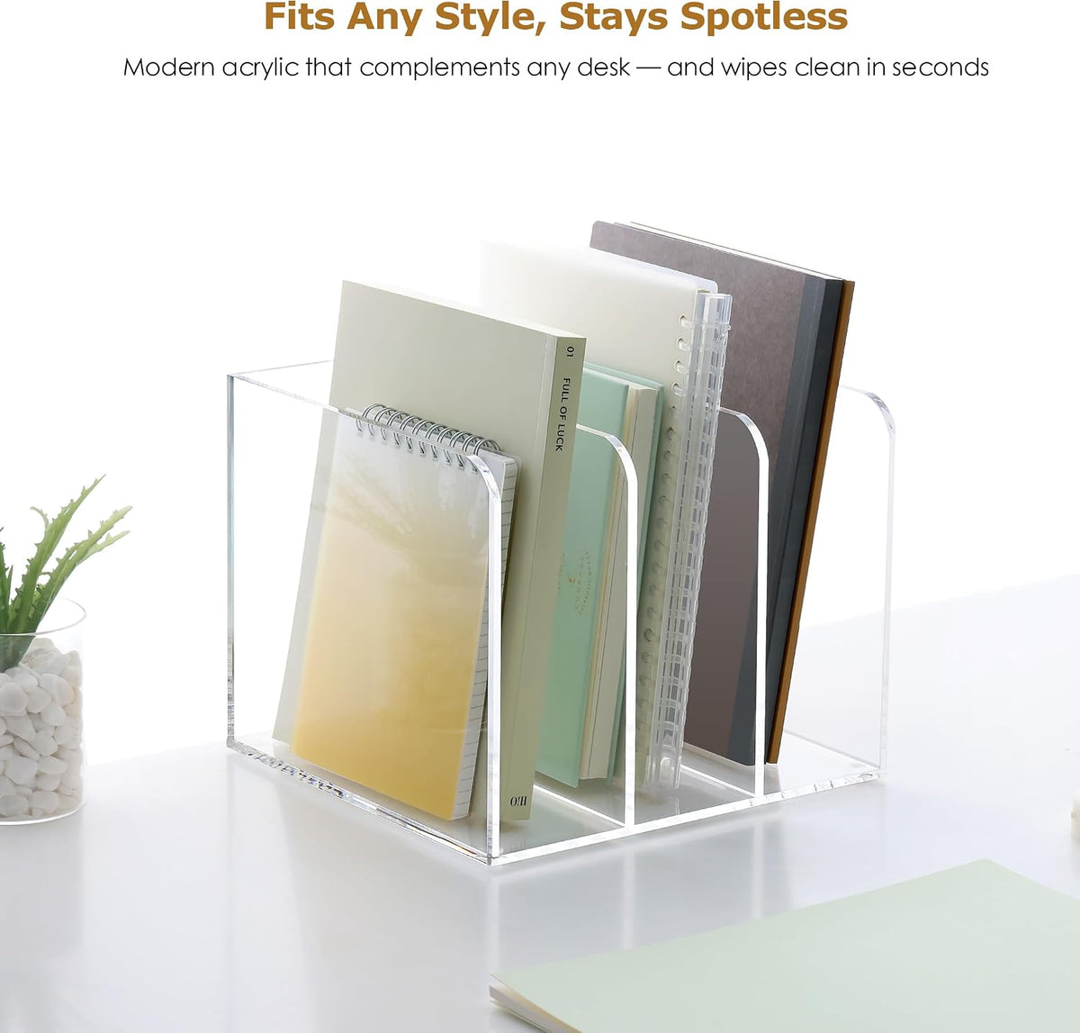 SANRUI Clear Acrylic Vertical Magazine File Organizer with 3-Slot, Clear