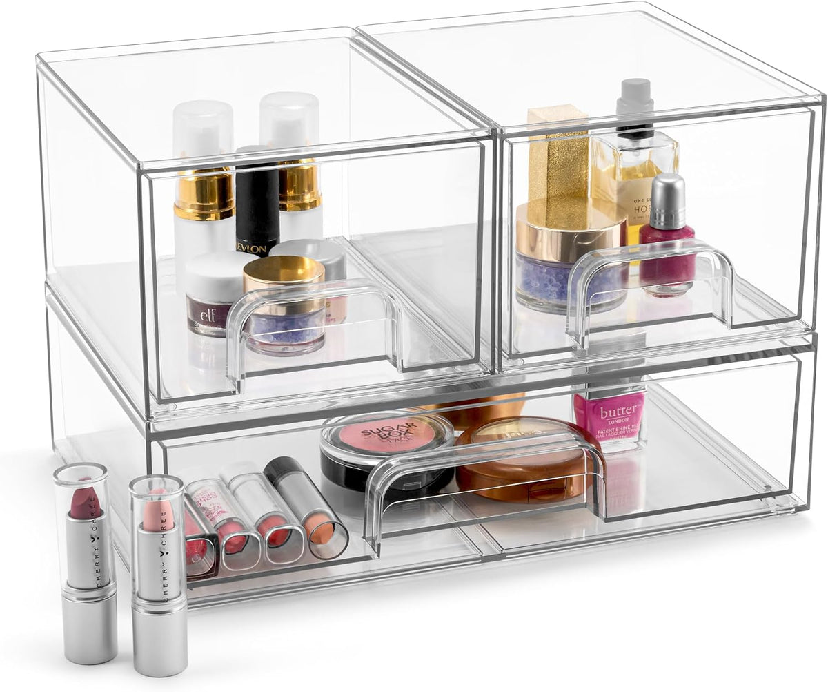 Sorbus Clear Stackable Storage Drawers (3 Pack, 4.4'' Tall and 12.1'' Wide)