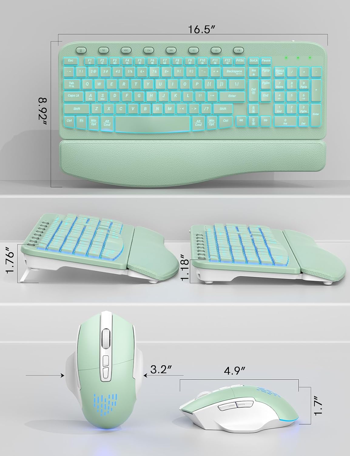 SABLUTE Wireless Keyboard and Mouse Combo, Ergonomic Wave with Wrist Rest