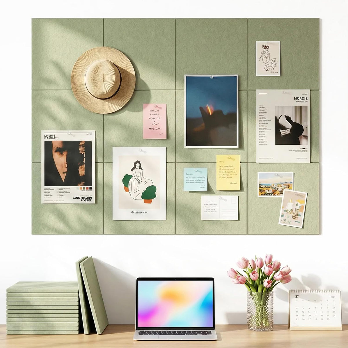 Aothia 48" x 36" Large Felt Bulletin Board, Sage Green