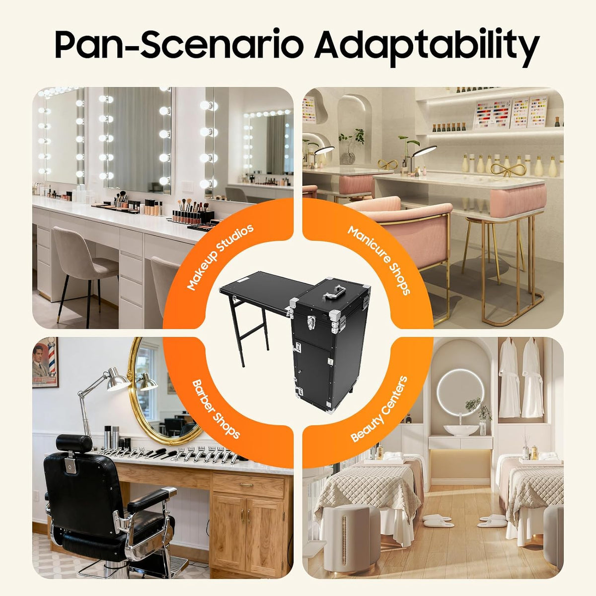 Manicure Table for Nail Technicians, Nail Table Mobile Station Rolling Makeup Travel Case, Foldable Nail Table with Speakers, Travel Cosmetic Trolley Storage Organizer Portable Nail Desk