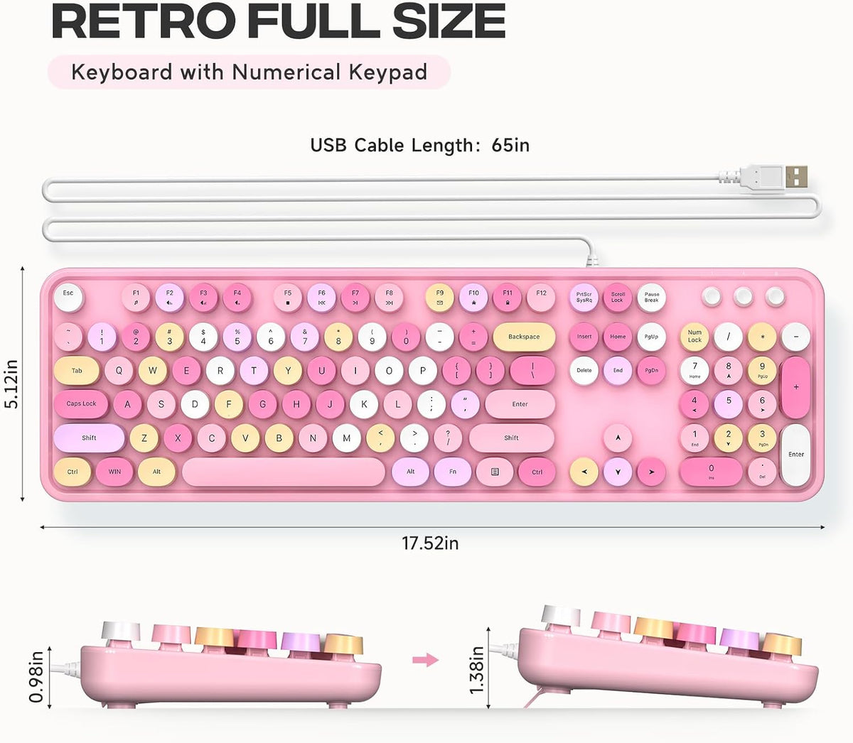 MOFII Computer Keyboard Wired,Round Key Retro Typewriter Keyboard Full Size