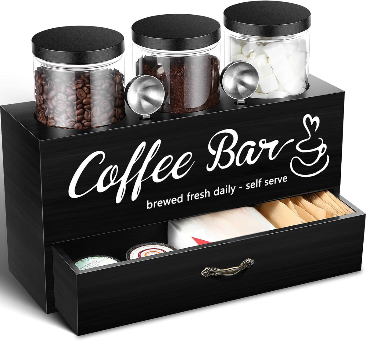 3 Pcs Coffee Bar Decor, Coffee Container Set with Scoop, Shelf