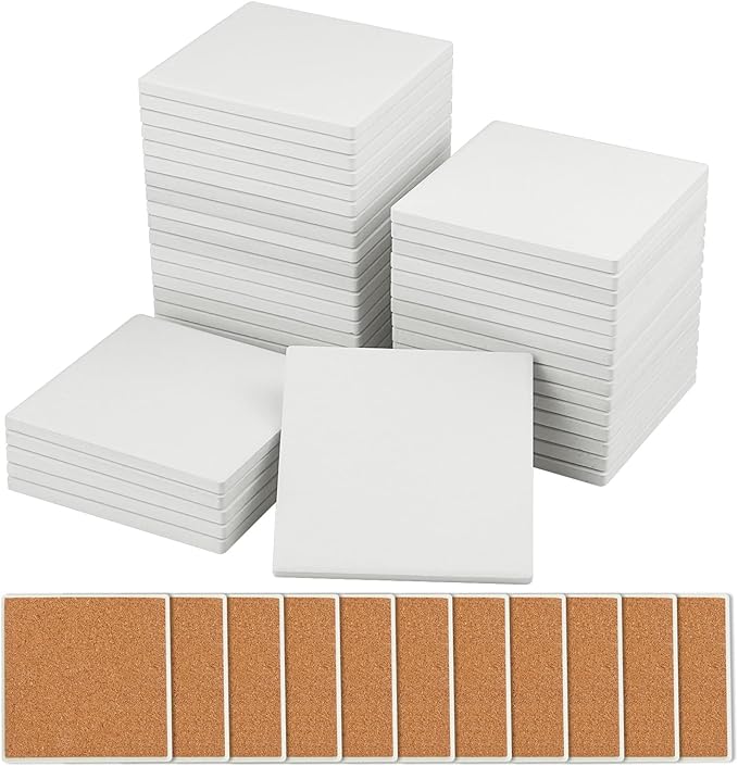 60 Pieces 4 Inch Blank Ceramic Coasters, Unglazed Ceramic Tiles Coasters