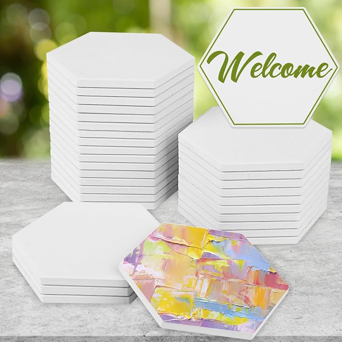 GNIEMCKIN 40 Pieces 3.75 Inch Hexagon Blank Ceramic Coasters, Unglazed |