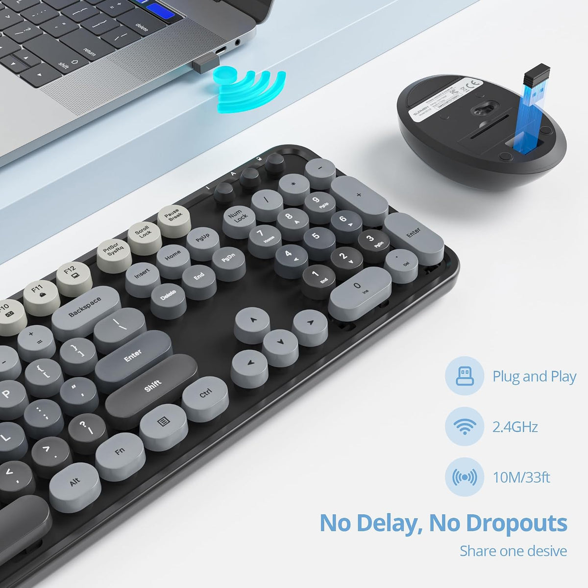 Owpkeenthy Retro Keyboard and Mouse Wireless Gradient Dark