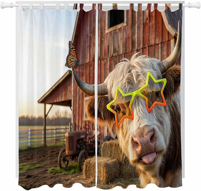 Farm Yaks Living Room Curtains 96 Inch Length, Window Curtains Tab Top