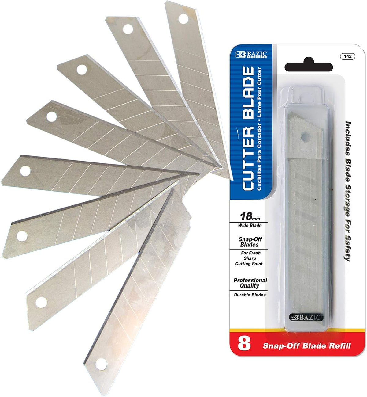BAZIC Products 18 mm Snap-Off Replacement Blades in Tube, 8 Ct, 24-Box