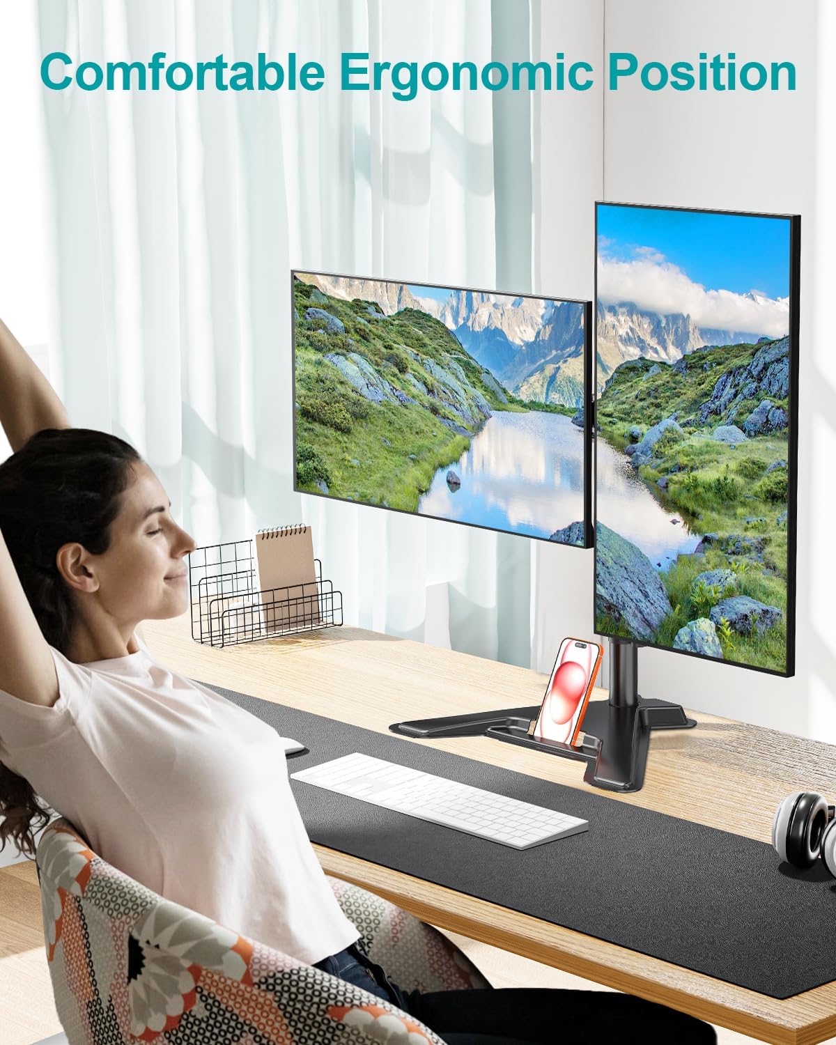 MOUNT PRO Dual Monitor Stand, Free-Standing Full Motion Monitor Desk Mount Fits 2 Screens up to 27 inches,17.6lbs with Height Adjustable, Swivel, Tilt, Rotation, VESA 75x75 100x100, Black