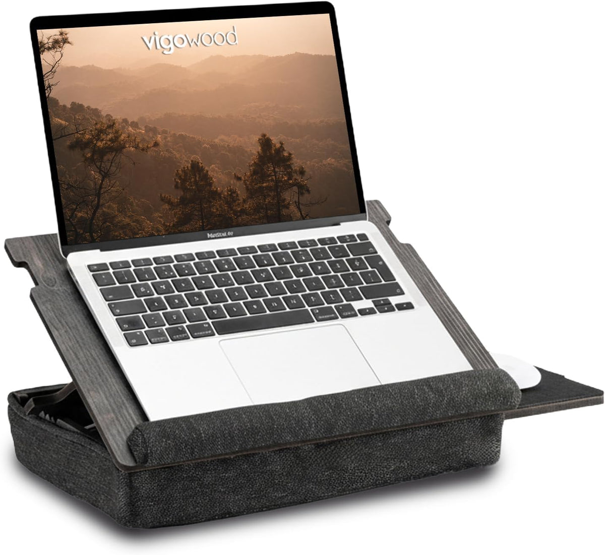 Vigo Wood Laptop Stand with Cushion and Adjustable Incline, Work Desk with Storage and Mousepad Drawer (Cambridge-Black)