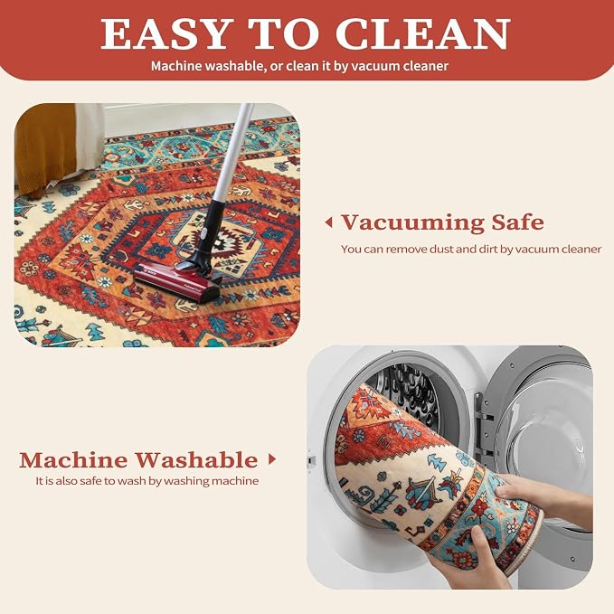 SERISSA Boho Area Rugs for Entryway, 3x4 Washable Non-Slip Kitchen Rug