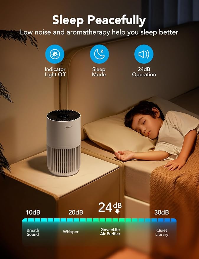 GoveeLife Mini Air Purifier for Bedroom, Smart Filter Air Purifier