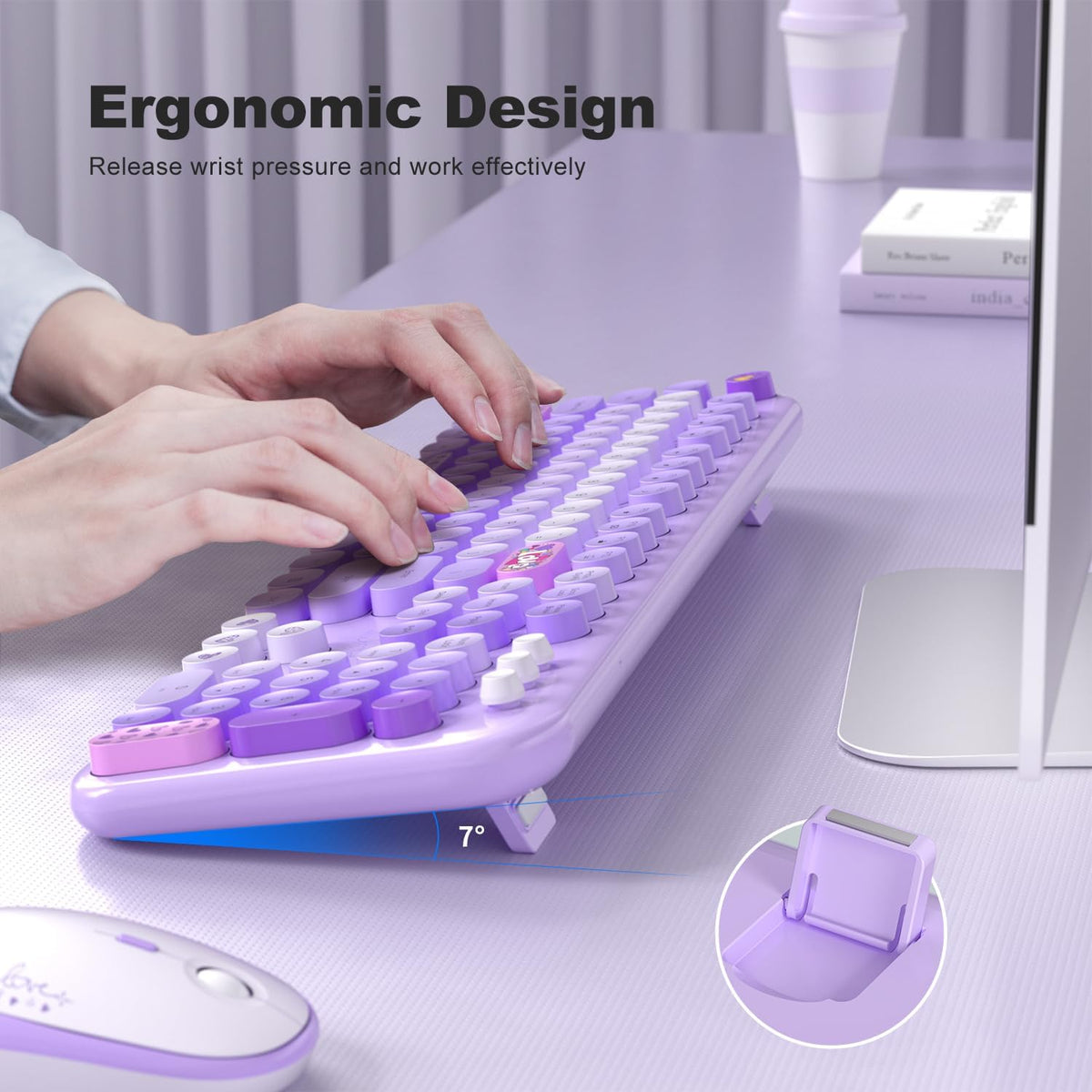 MOFII Wireless Keyboard and Mouse Combo - Pale Purple Full Sized Plug and Play Colorful Computer Keyboards - 104 Keys Round Keycap USB 2.4G Cute Keyboard for Windows/Laptop/Mac/Desktop/PC