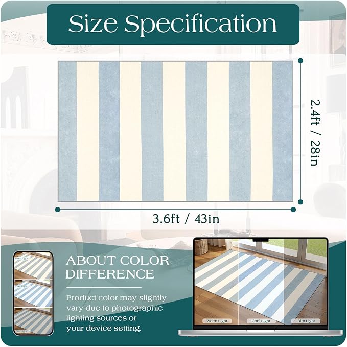 Blue White Striped Outdoor Rug