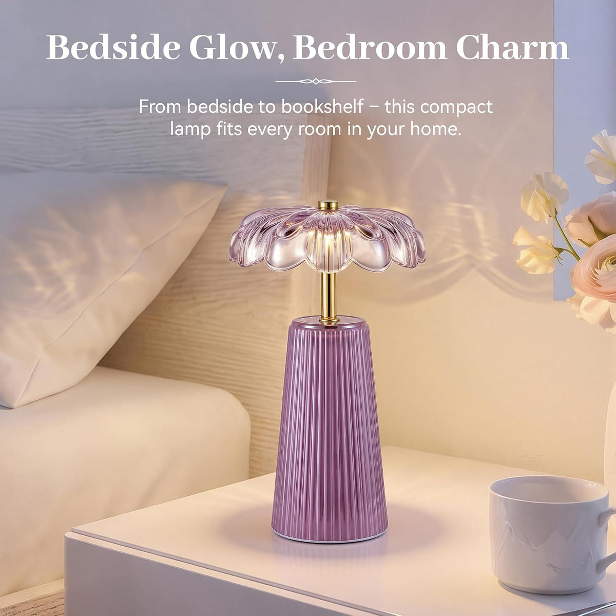Battery Operated Lamp, Cordless Table Lamp with Timer, Purple