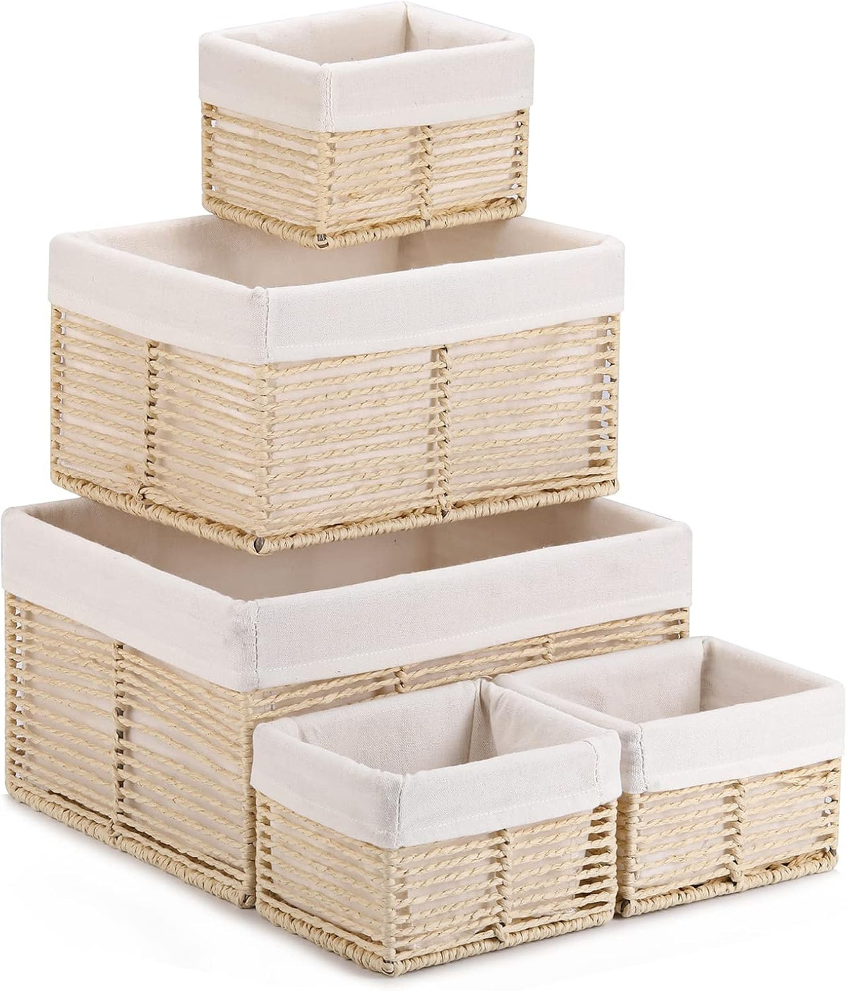 Vagusicc Wicker Storage Basket, Hand-Woven Paper Rope Basket, Rectangular Small Basket for Organizing, Cube Storage Bin for Closet/Clothes/Dresser, Beige, 5-Pack