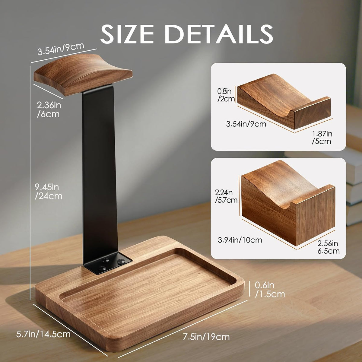 MINCORD Acacia Wood Headphone Stand with Controller Holder