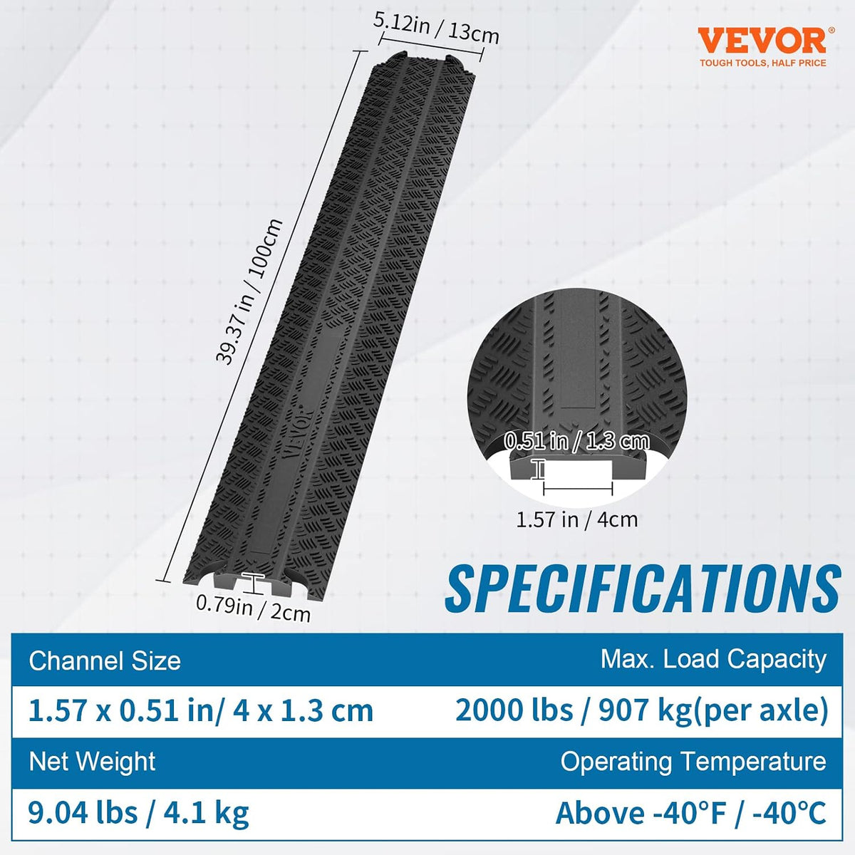 VEVOR 3 PCs Drop Over Cable Cover Ramp, 2,000 lbs/axle Load Capacity, Heavy Duty Cable Hose Protector Ramp, Floor Cord Cover for High Walking Traffic Areas Indoor Outdoor Home Office Warehouse School