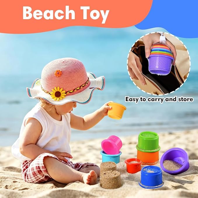 8 Pcs Stacking Cups Baby Stacking Toys, 8 Colors Educational Nesting Cups