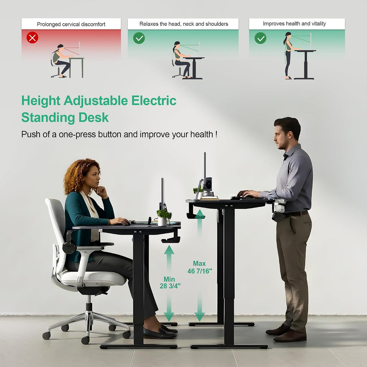 JWX 63-Inch Dual Motor L-Shaped Electric Standing Desk, Black