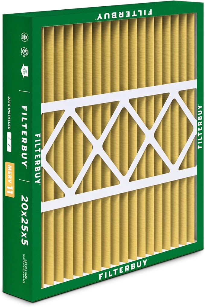 Filterbuy 20x25x5 Air Filter MERV 11 Superior Pet & Allergy Defense, Pleated