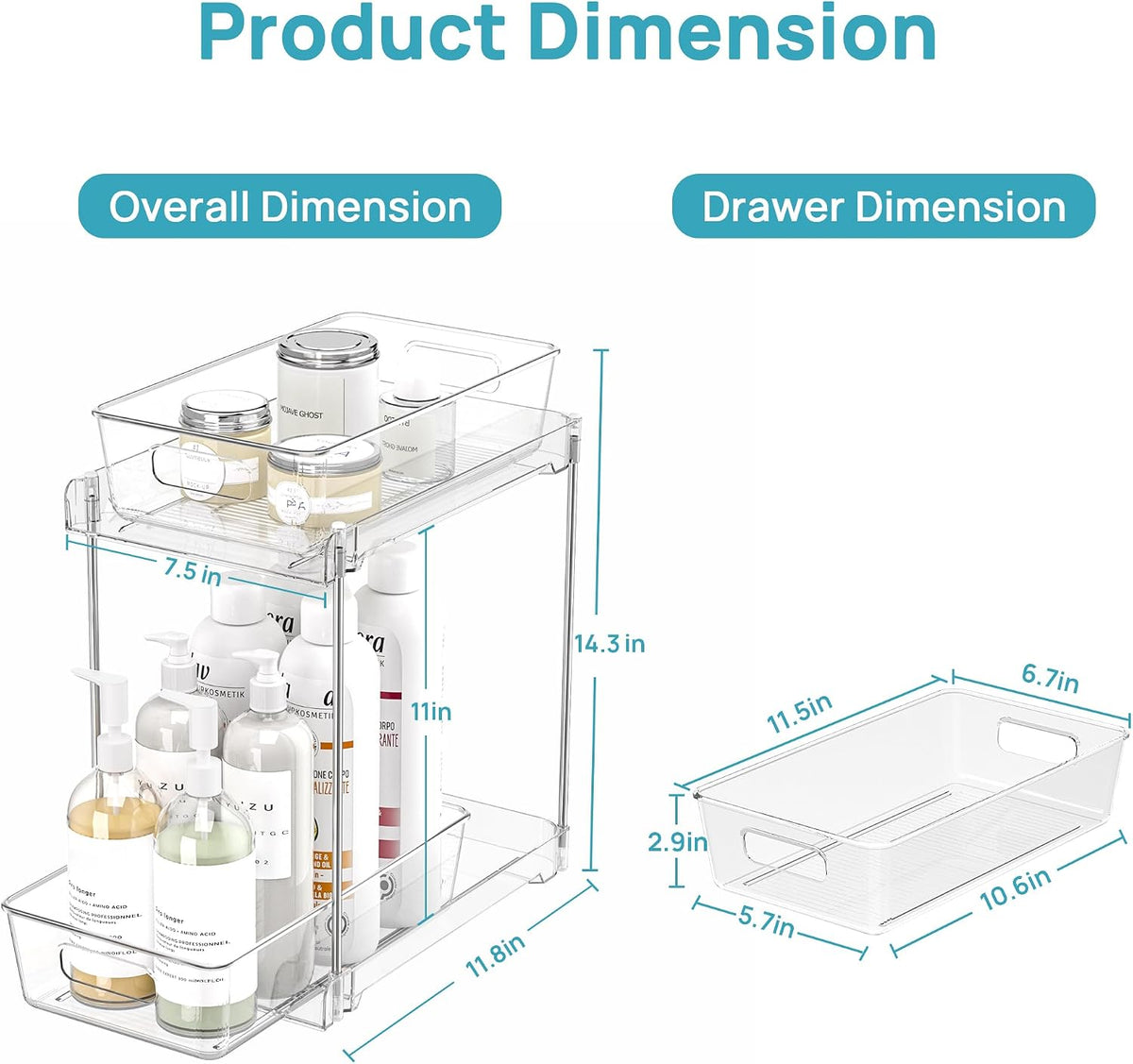 Vtopmart 2 Pack Taller Pull Out Bathroom Under Sink Organizer (S-Higher)