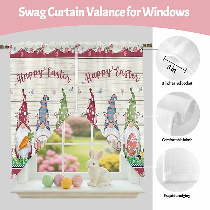 Swag Curtain, Happy Easter Gnomes
