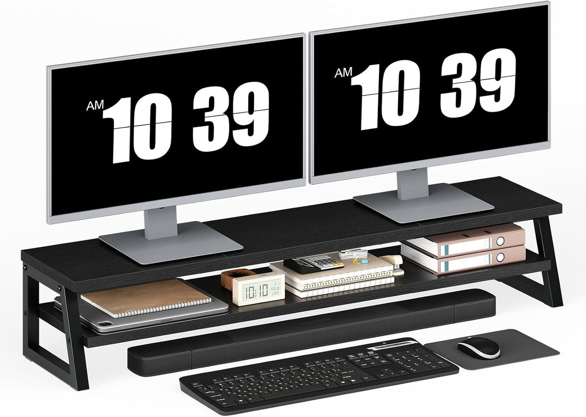 HOOBRO 2-Tier Dual Monitor Stand Riser, 39 Inch Large Computer Monitor Stand for 2 Monitors, Computer Monitor Riser, Desk Shelf Organizer for Office Desk, Accessories, Black BB122CJ01
