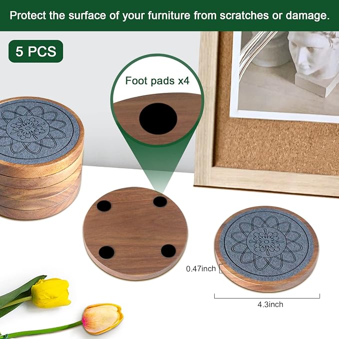 Wood Coasters for Drinks, Absorbent Coaster Sets of 5, Drinks Coasters for