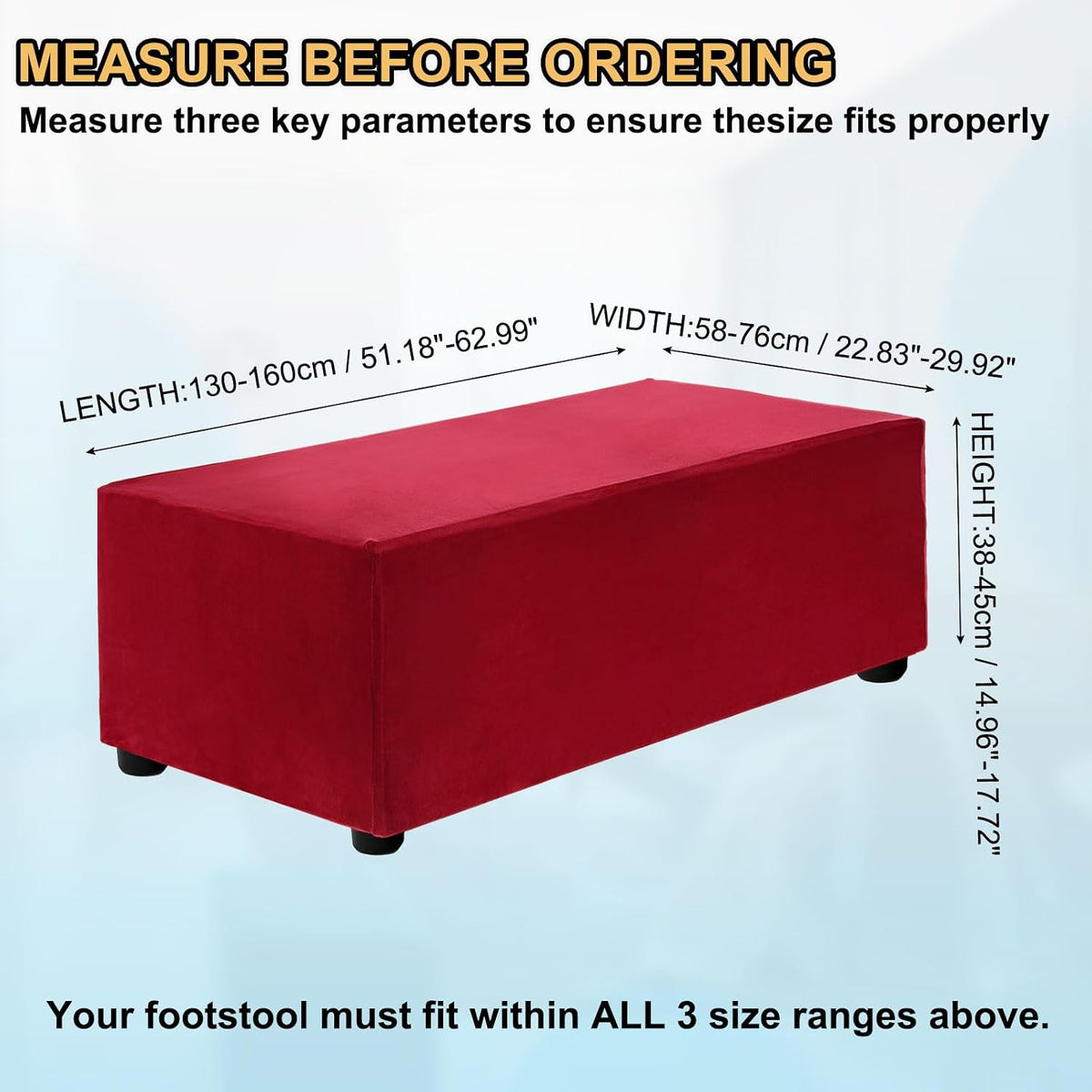 uxcell Stretch Foot Stool Cover Rectangular Square Foot Stool Slipcover with Elastic for Footstool Living Room Bedroom Fit Length 130-160cm / 51.18"-62.99", XL-Large, Wine Red