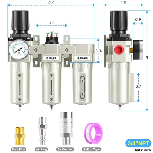 TAILONZ PNEUMATIC 0-240PSI 3/4 Inch NPT Industrial Grade Three Stage Air Drying