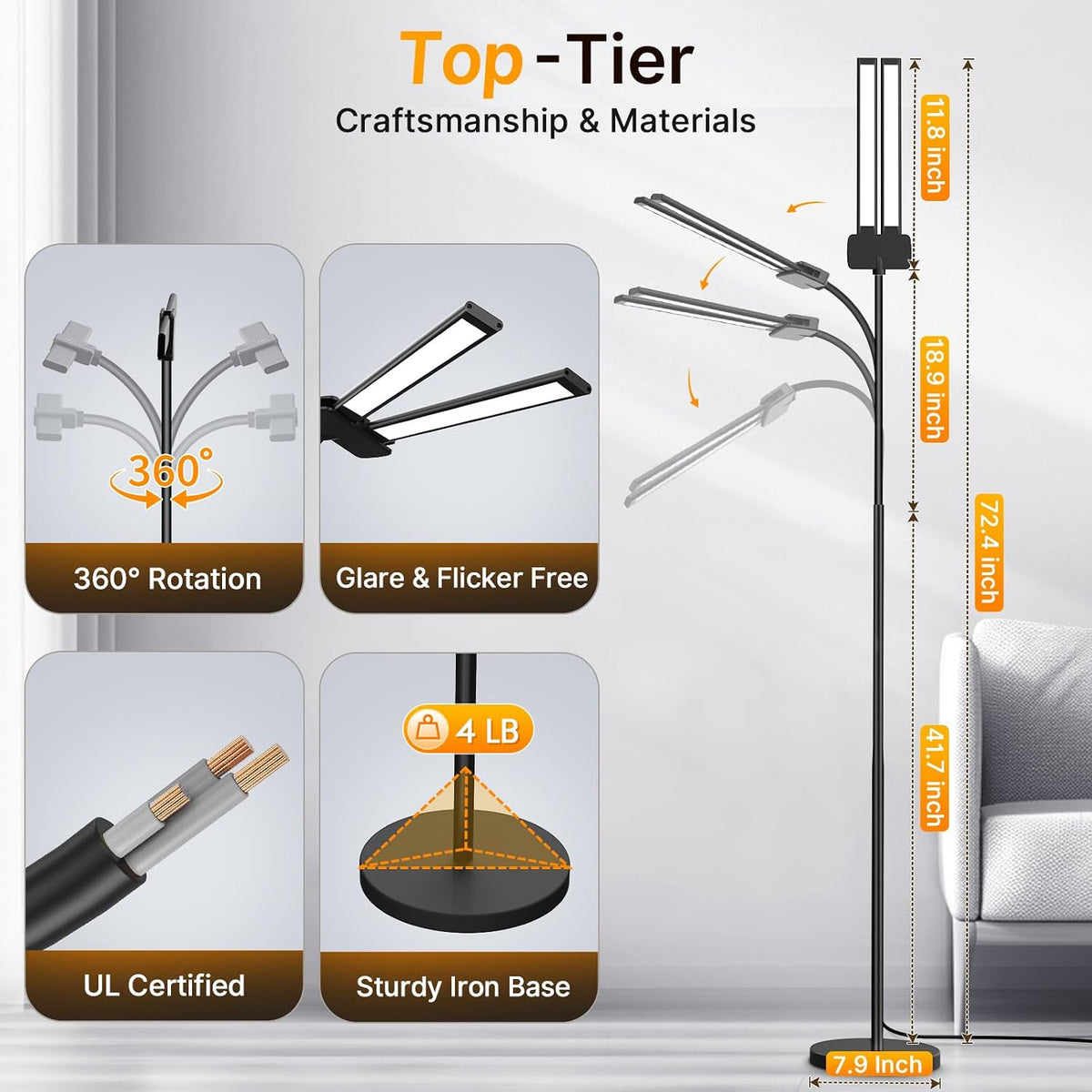 Syrinx LED Floor Lamp, 18W 2000LM Bright Floor Lamp for Office, Living Room