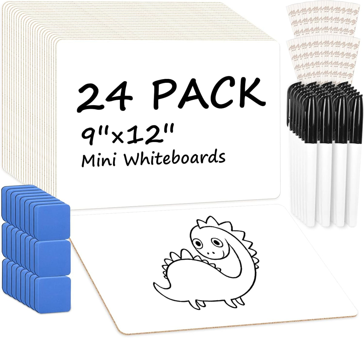 24 Pack Small White Board Dry Erase Boards, 9" x 12", Double Sided