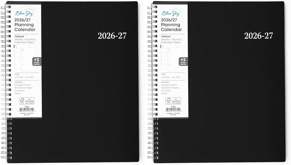 Blue Sky 2026-2027 Weekly and Monthly Academic Year Planner Calendar, July 2026 - June 2027, 8.5" x 11", Flexible Cover, Wirebound, Laminated Tabs, Enterprise (Pack of 2)