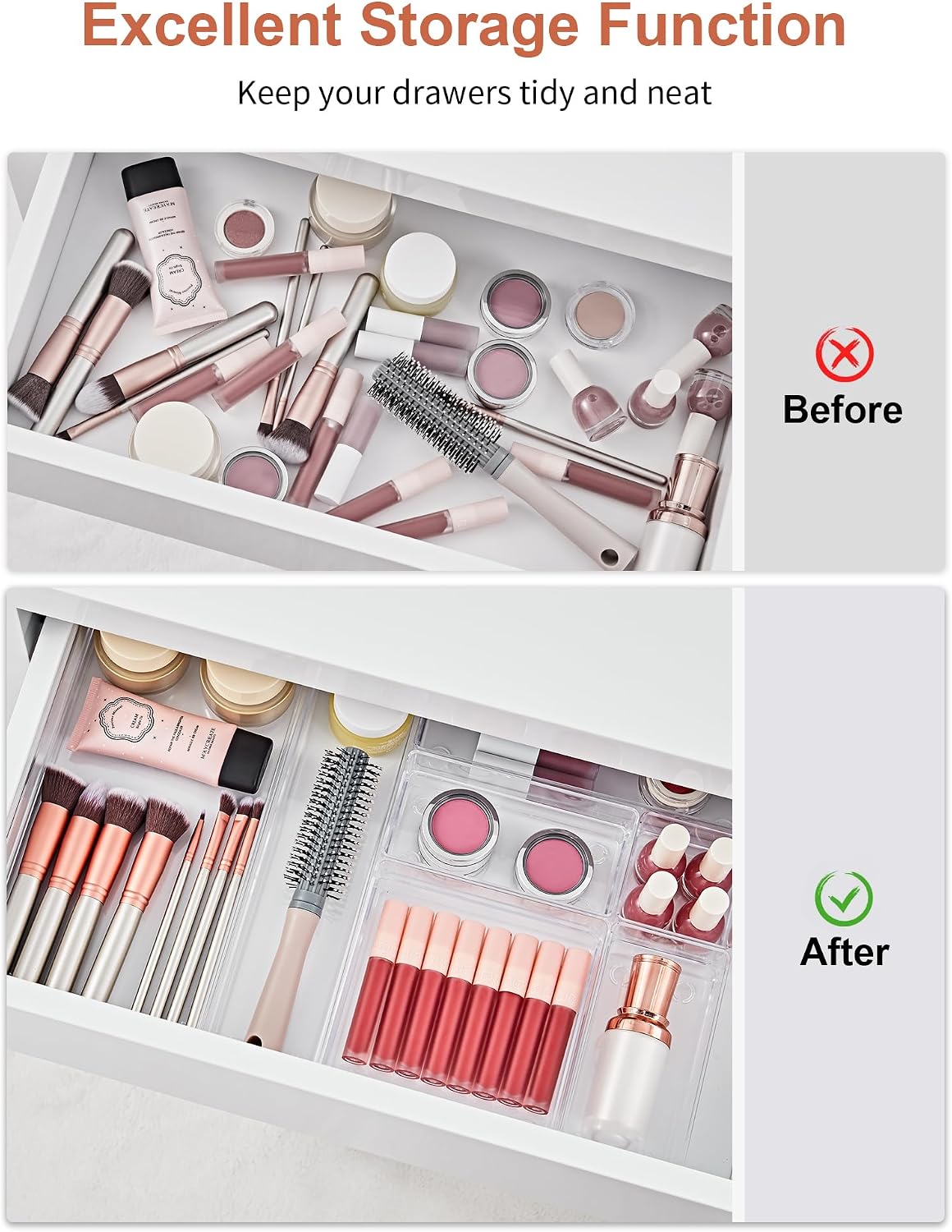 SMARTAKE 30-Piece Drawer Organizer with Non-Slip Silicone Pads, 7-Size