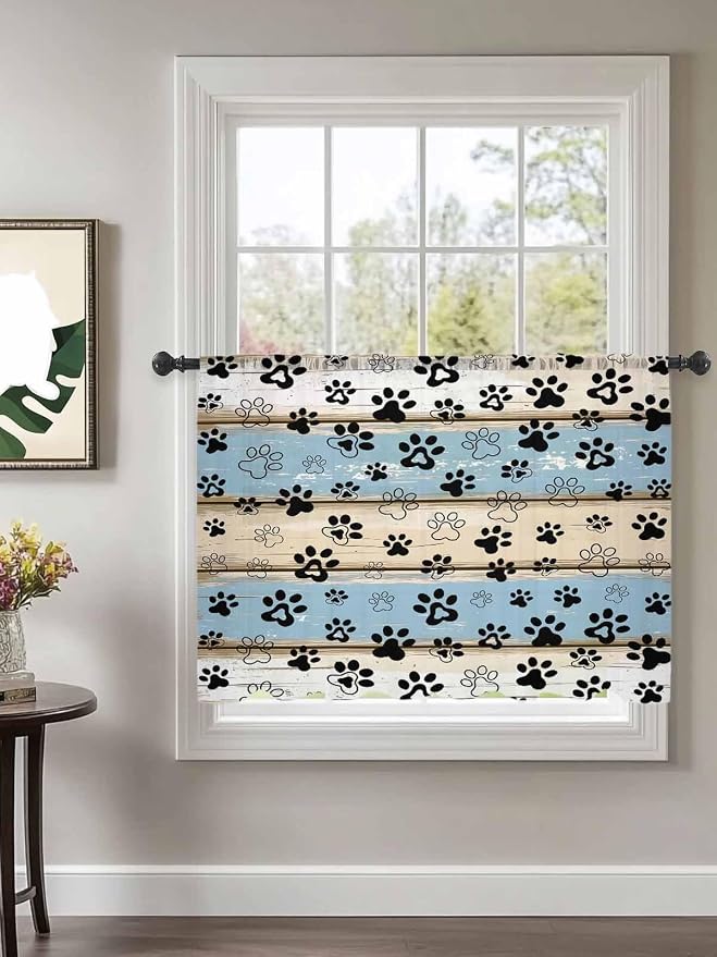 Sheer Curtains 45 Inch Length, Vintage Farmhouse Rustic Wooden Grain Privacy