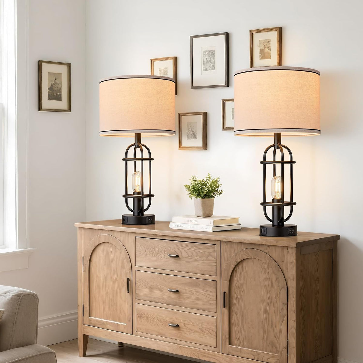 Reaketon 22.3” Farmhouse Table Lamps for Living Room Set of 2, Black