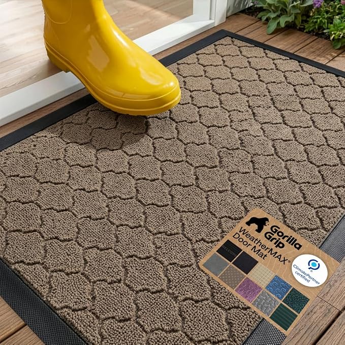 GORILLA GRIP 100% Waterproof All-Season WeatherMAX Doormat US Designed Natural
