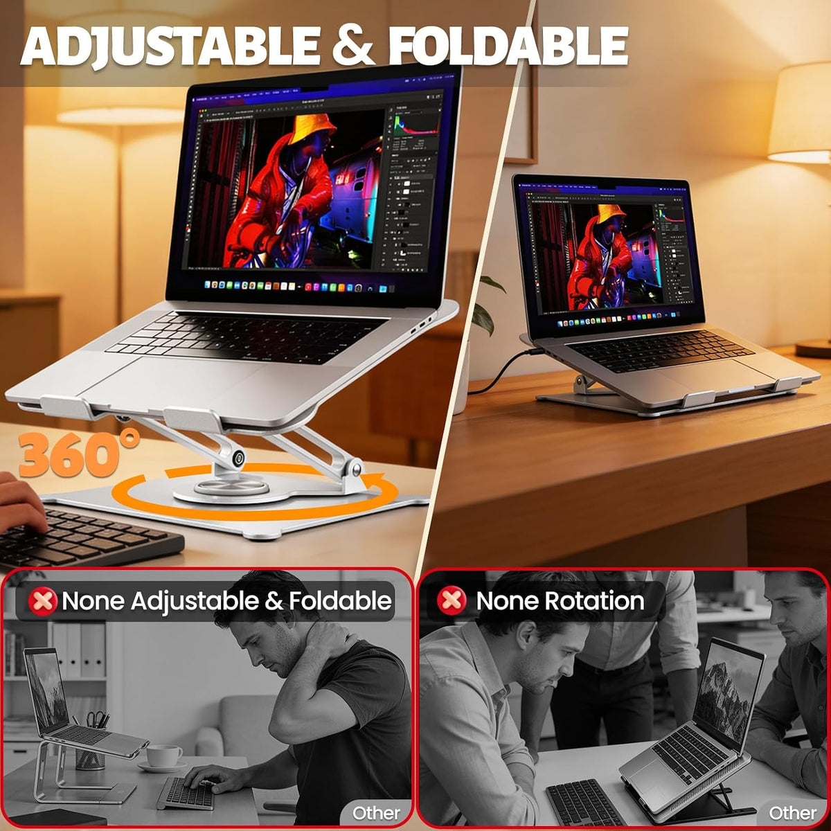 Urmust 360° Rotating Laptop Stand for Desk, 10-15.6“ Laptop Riser, Silver