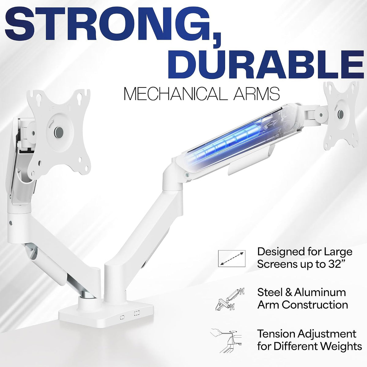VIVO Dual Monitor Stand, Fully Adjustable Arms for 17 to 32 inch Screens, Mechanical Articulating Desk Mount, Gaming and Office Setups, VESA 75x75, 100x100, Max 19.8 lbs, Classic, White, STAND-V002OW