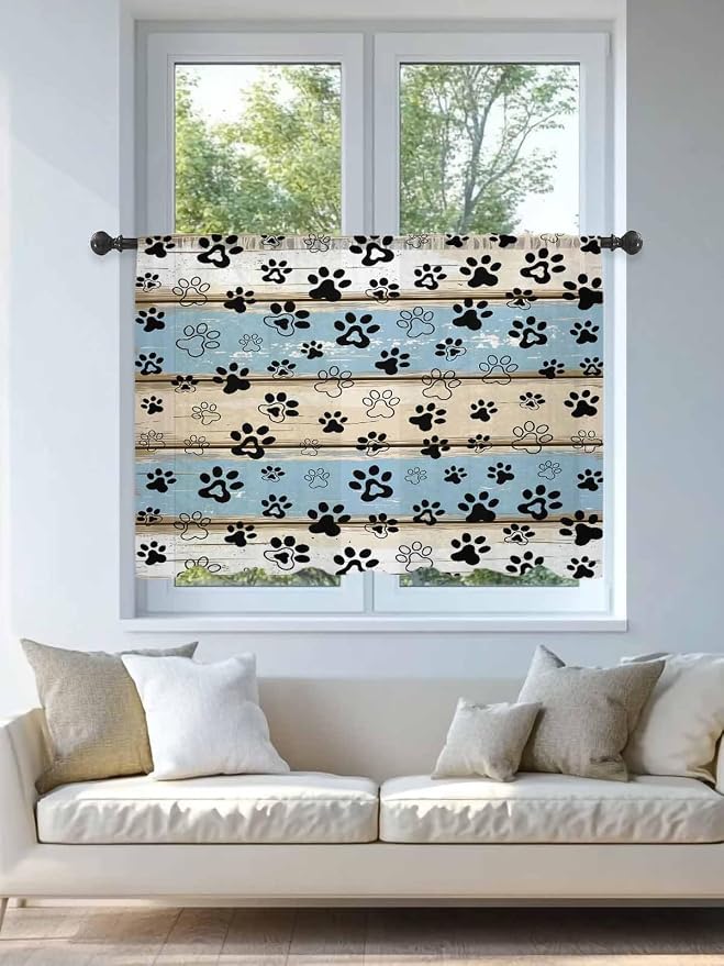 Sheer Curtains 45 Inch Length, Vintage Farmhouse Rustic Wooden Grain Privacy