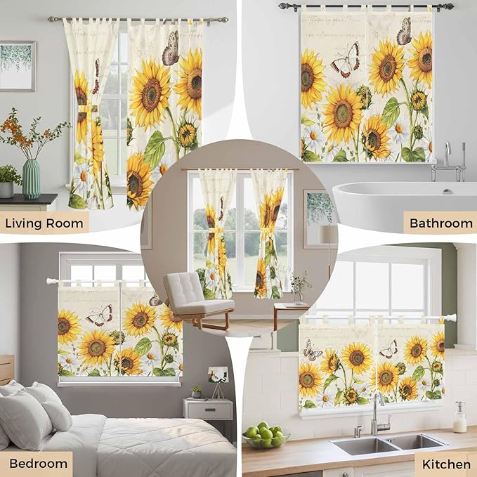 Farm Sunflowers Living Room Curtains 84 Inch Length, Window Curtains Tab Top