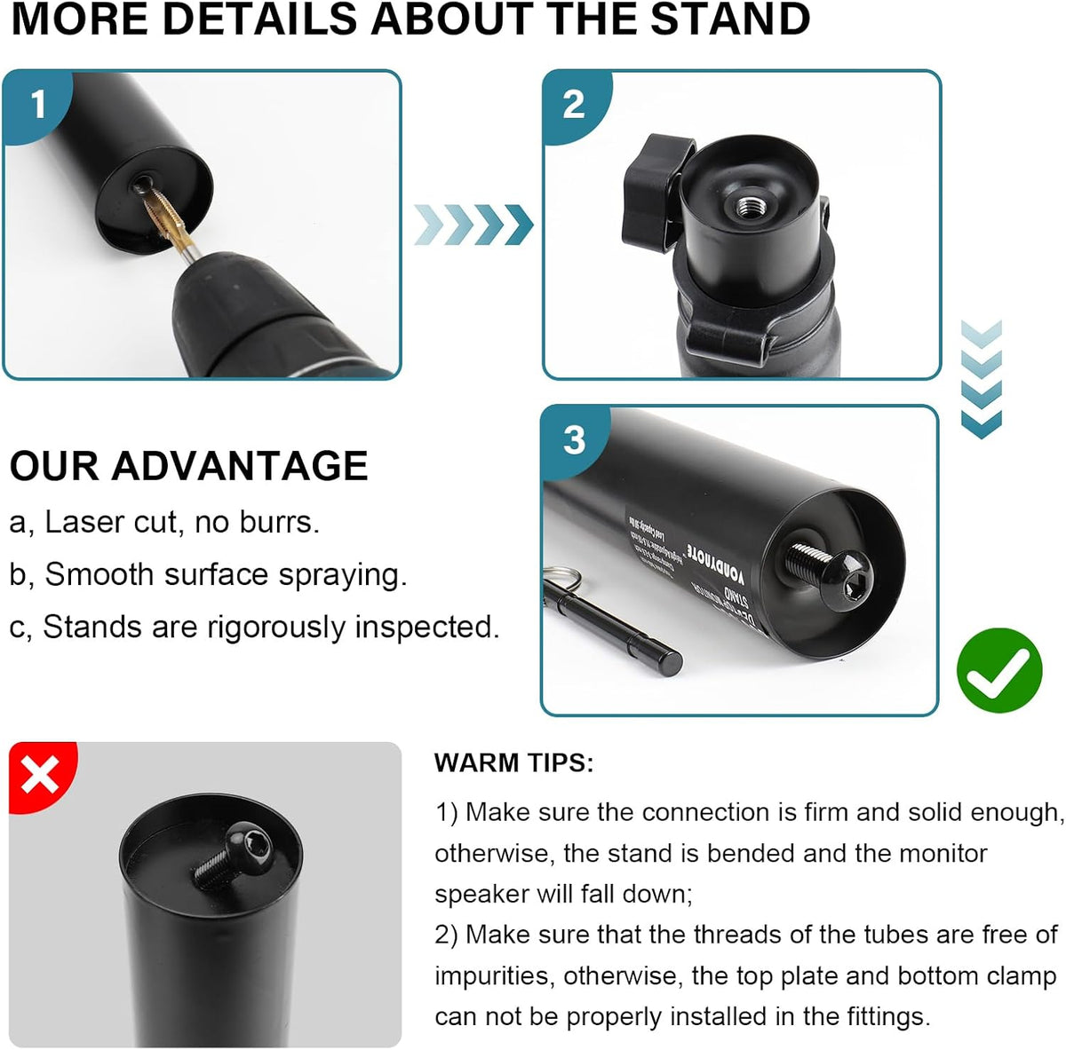 Vondynote Pair of Studio Monitor Stands Desk Clamp Speaker Stands 12°Tilt
