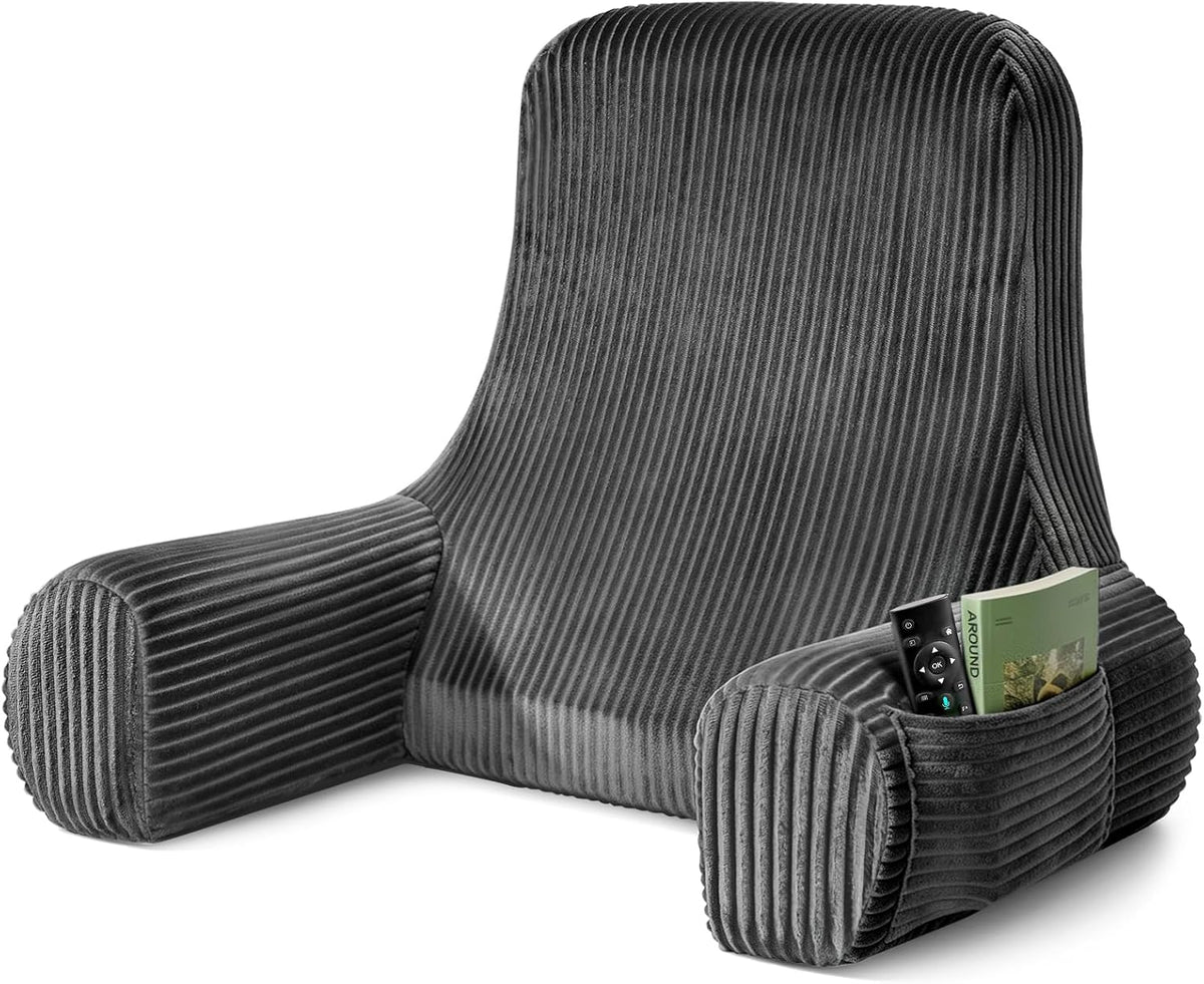 Reading Pillow for Bed Sitting Up, Back Support Pillow with Arms