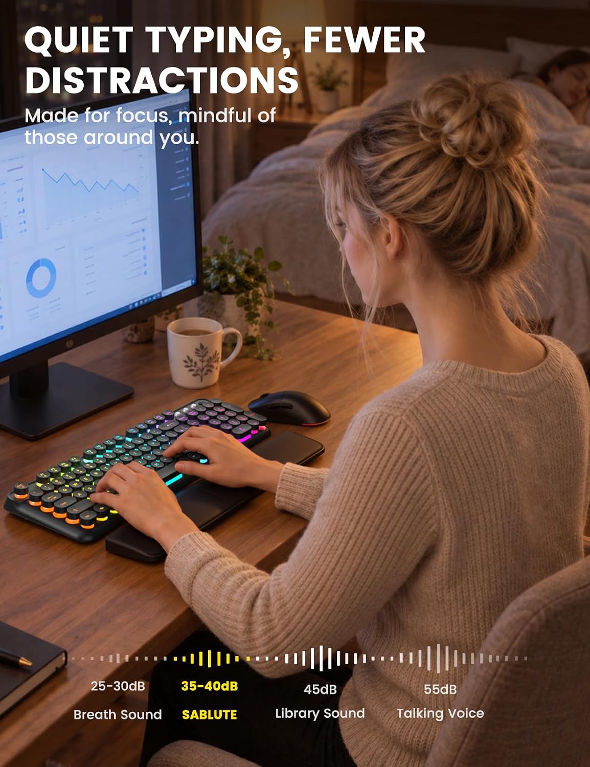 SABLUTE RGB Backlit Wireless Keyboard and Mouse Combo with Retro Round Keys