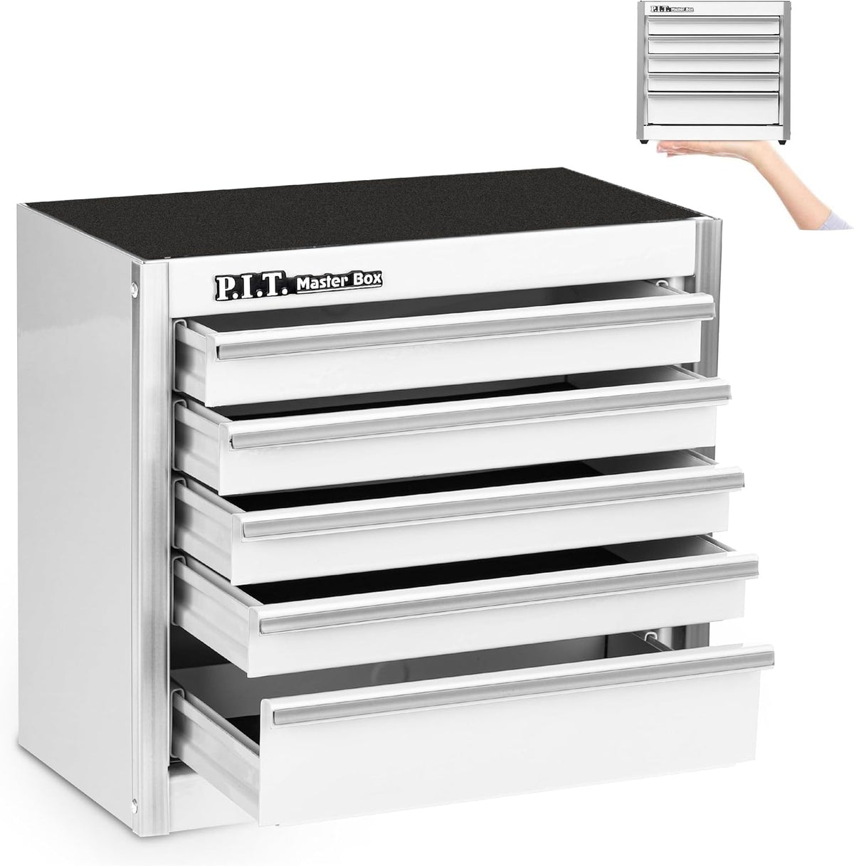 P.I.T. Mini Tool Box,Small Metal Toolbox Organizer with 5 Drawers,White