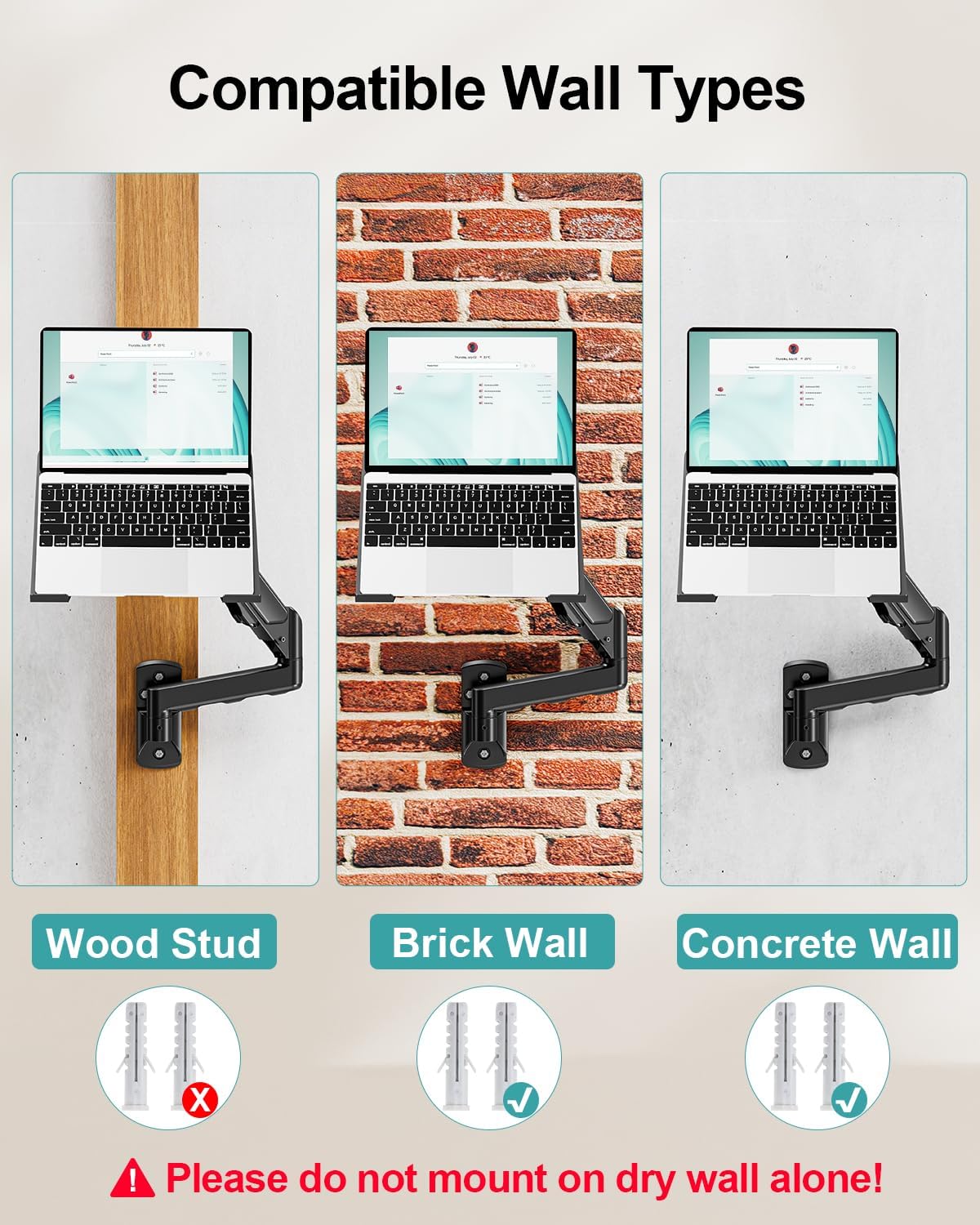 MOUNT PRO Laptop Wall Mount, 2-in-1 Monitor Wall Mount with Vented Tray for 11-17" Notebook/13-32 Computer Screen, Full Motion Adjustable Laptop Holder Stand, Laptop Arm Holds 4.4-19.8 lbs