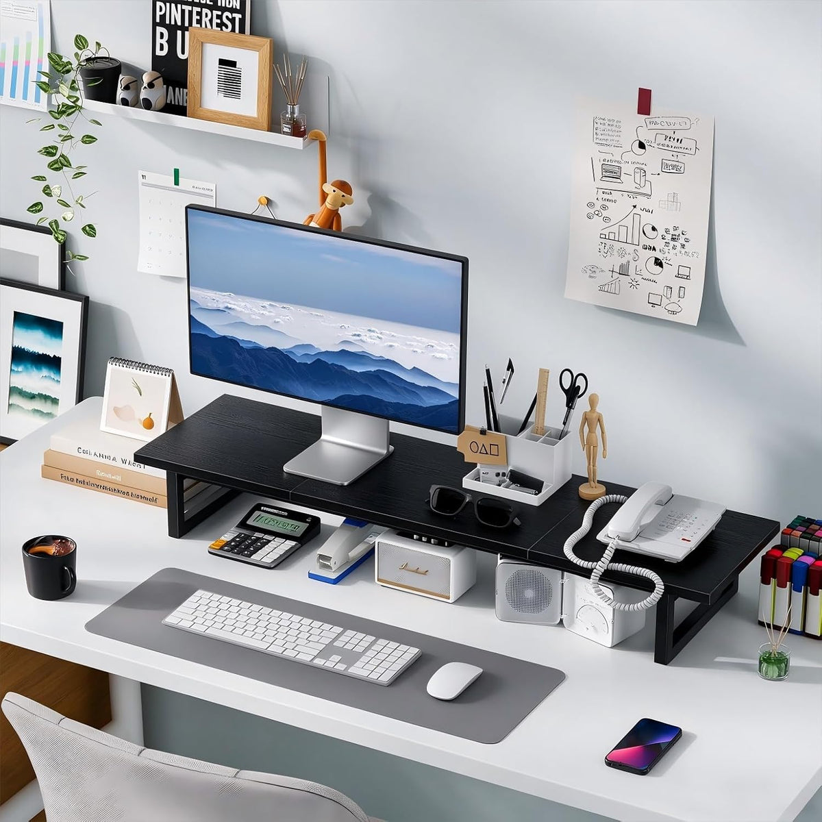 Simple Trending Dual Monitor Stand Riser, 38" Computer Monitor Stand, Black
